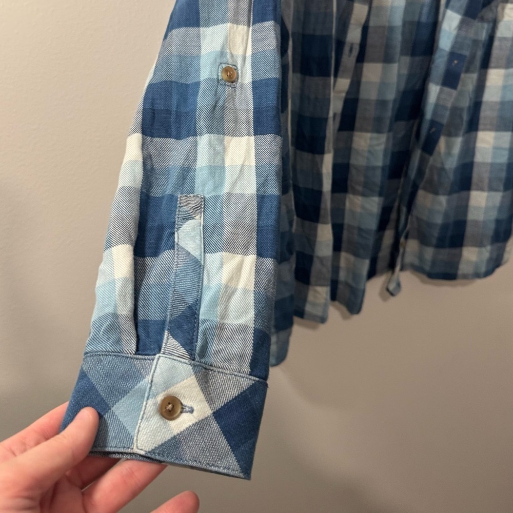 Women’s 2X Blue Plaid Button Front Shirt 100% Cotton Long Sleeve Roll Tab Casual - Picture 9 of 9